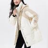 Women Long Sleeve Winter Coat Fashion Patchwork Thickened Cotton Jacket Simple Style Mid Length Outerwear