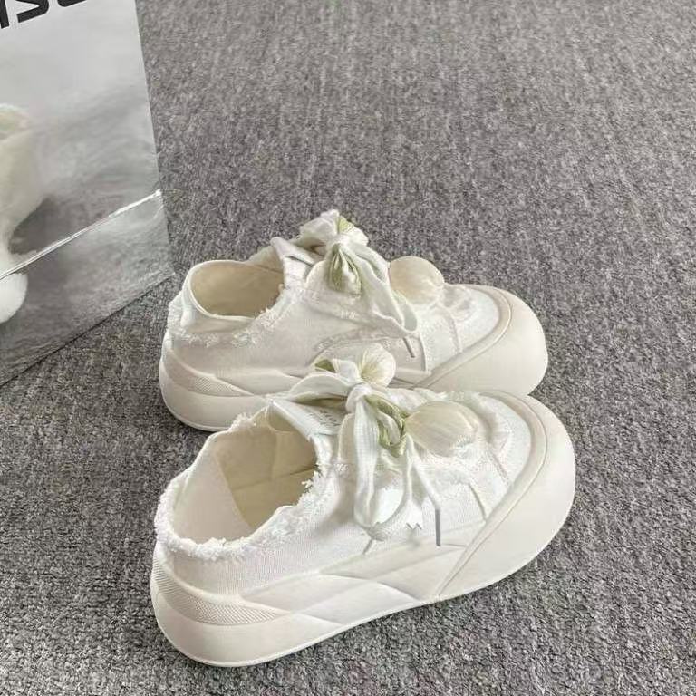 Summer thin breathable board shoes new thick-soled two-wear bread shoes canvas shoes