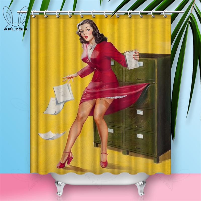 Custom Sexy Girl Hot Breast Shower Curtains European Retro Woman Skirt Dress Daily Waterproof Polyester Fabric Bathroom Curtain
