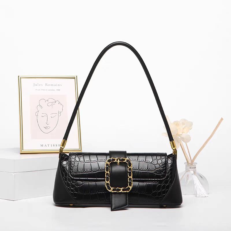 High End Retro Baguette Bag with Large Capacity Crocodile Pattern Handbag, Niche Light Luxury Single Shoulder Versatile Armpit Bag