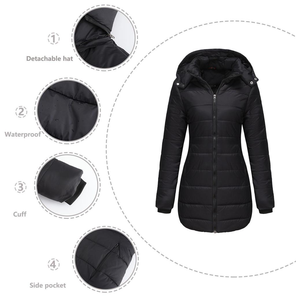 2023 Water-Repellent Cotton Parka with Detachable Hood and Long Sleeves - Warm Autumn/Winter Jacket for Women