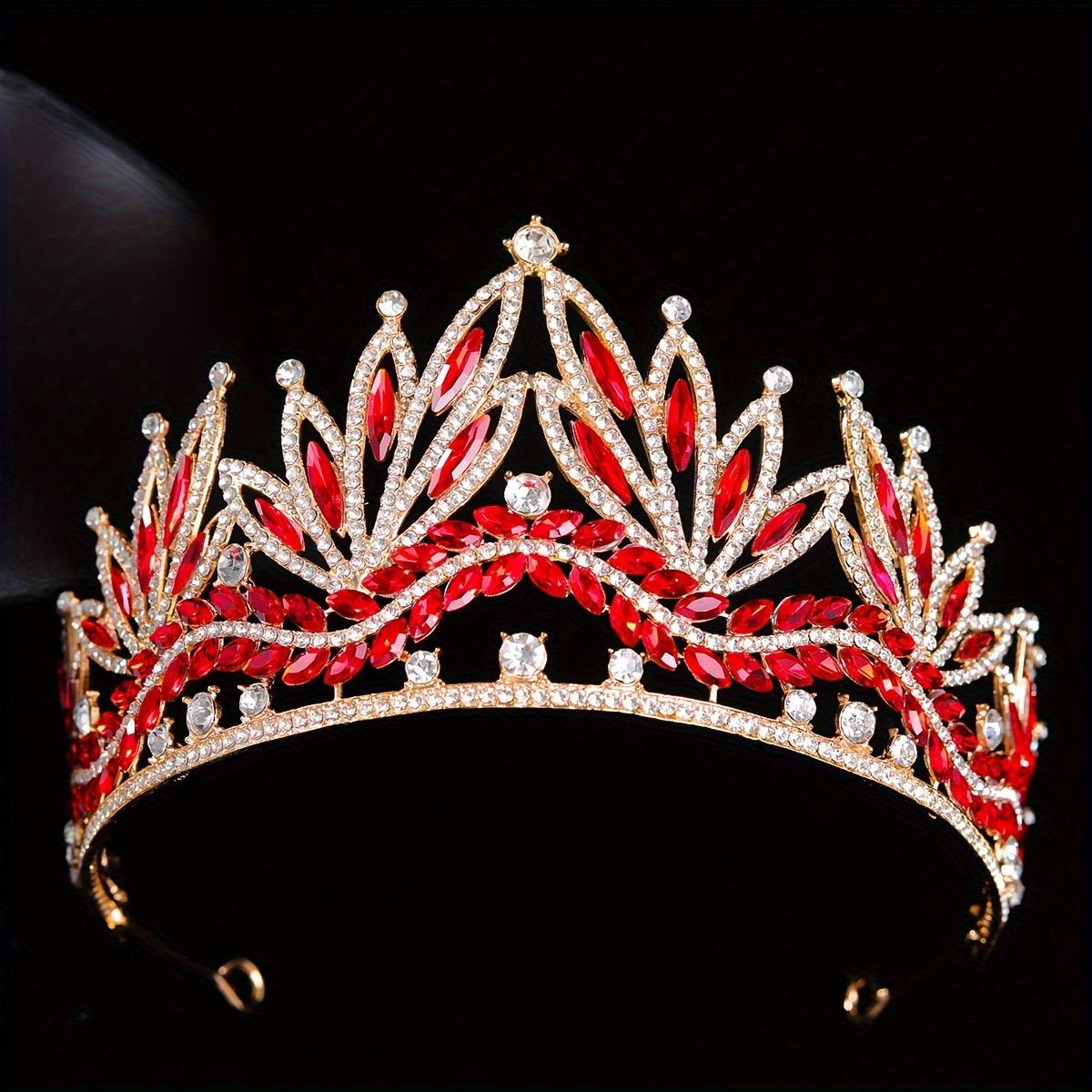 

Роскошная королевская свадебная тиара, элегантная хрустальная свадебная корона для женщин, разноцветный аксессуар для волос для банкетных костюмированных мероприятий красный