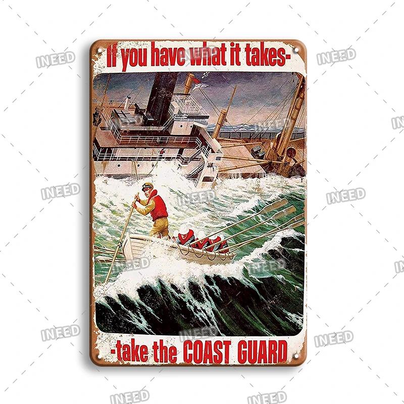 Vintage Yacht Club Art Decor Metal Poster, Retro Boat, Anchor Iron Painting, Personalized Man Cave, Beach Bar Decor Plaques