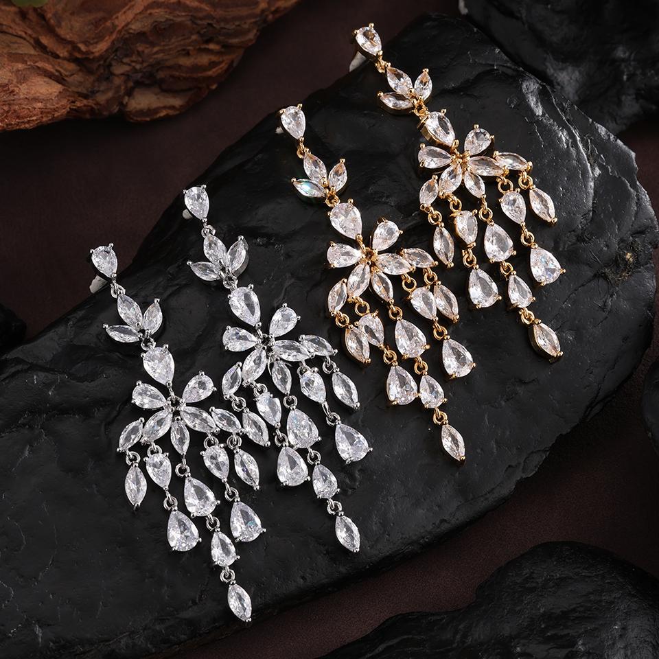 ZAKOL Luxury AAA Cubic Zirconia Chandelier Drop Dangle Earrings for Women Charm Water Drops Crystal Wedding Party Zircon