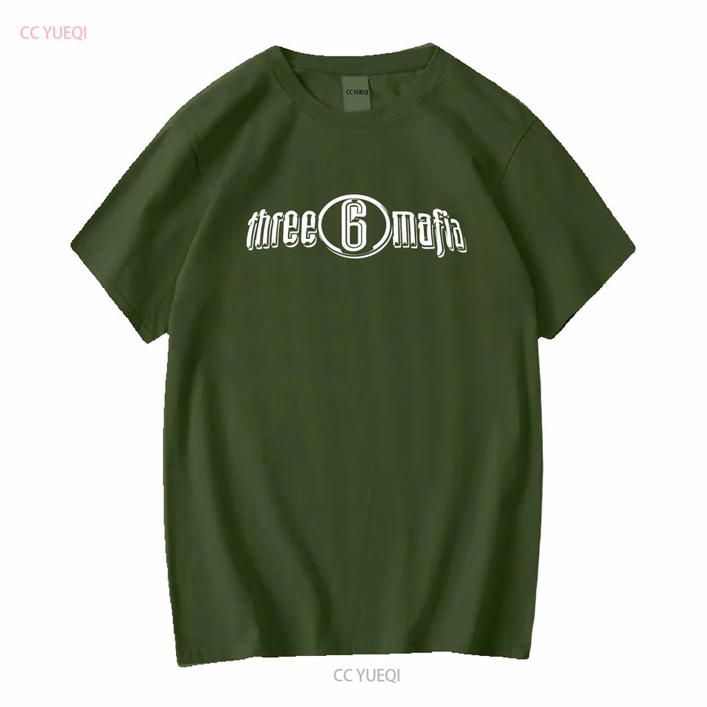 Logo Three 6 Mafia hip hop T-shirt nera Tutte le taglie S 5XL vintage Lavata Traspirante Casual Comoda Maglietta Per Uso Quotidiano