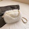 Winter Fashion Women's Faux Fur Shoulder Bags Candy Color Pearl Handle Crossbody Bag Small Fluffy Female Pillow Handbags