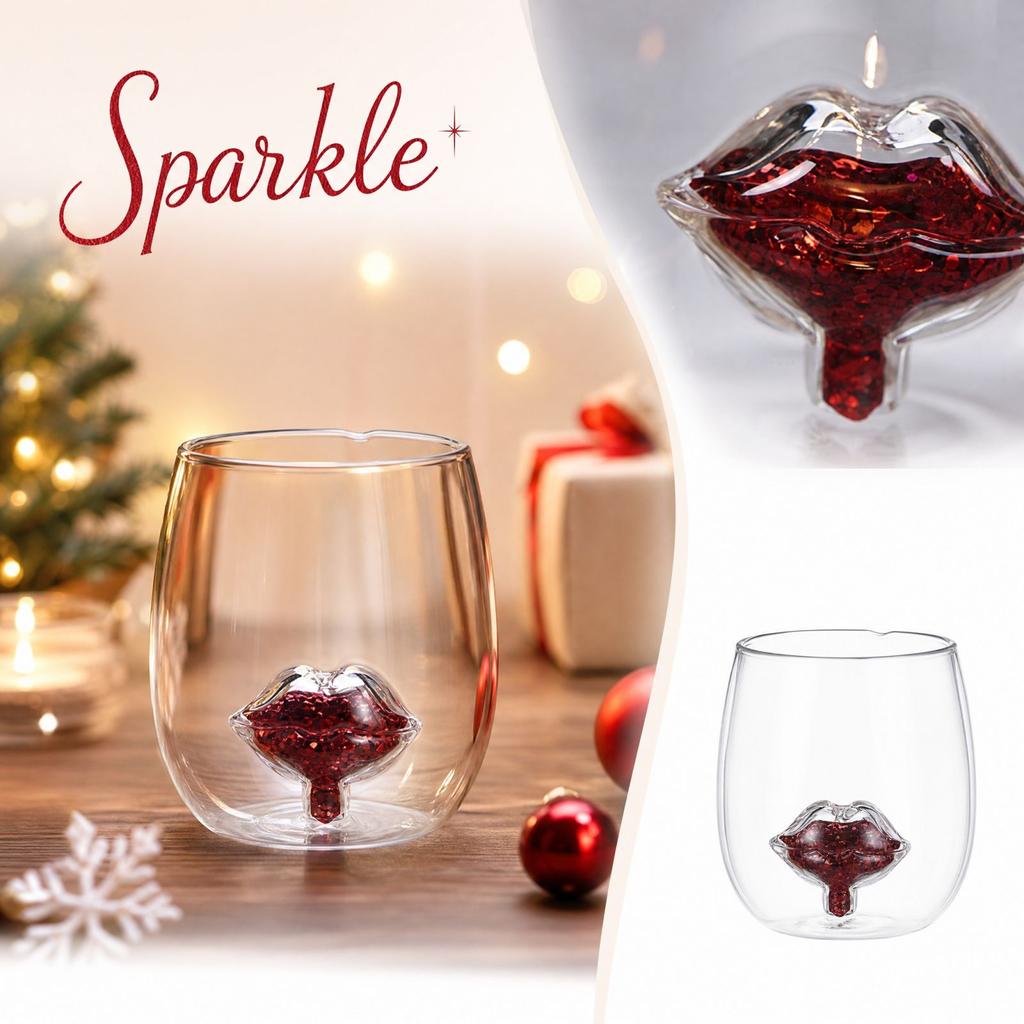 Borosilicate Glass Coffee Mug with 3D Christmas Design and Colorful Glitter - Clear Glass Cup for Hot and Cold Drinks