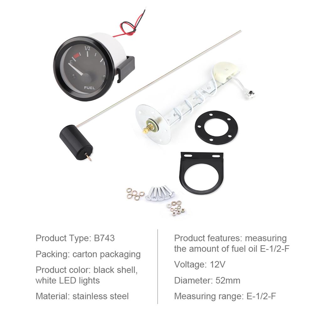 52mm Universal Car Fuel Level Gauge LED Digital E‑1 2‑F Range Meter with Fuel Sensor