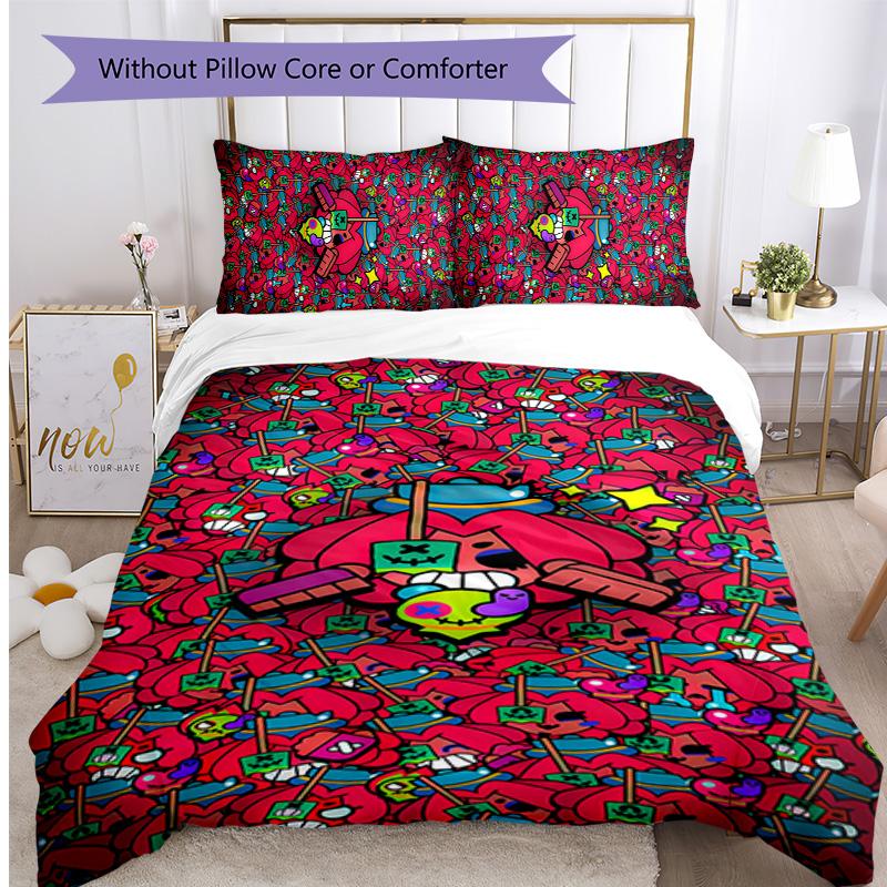 Brawl Stars Printed 3PCS Bedding Set Soft Breathable Duvet Cover Pillowcases Set Washable Bedroom Decor Home Gift