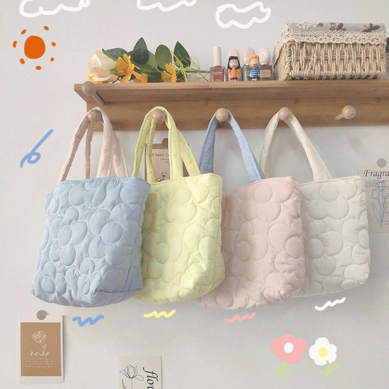 Korean Style Quilted Portable Snack Storage Bag Ins Style Bento Bag Lunch Box Handbag Trolley Hanging Bag  Women Handbag