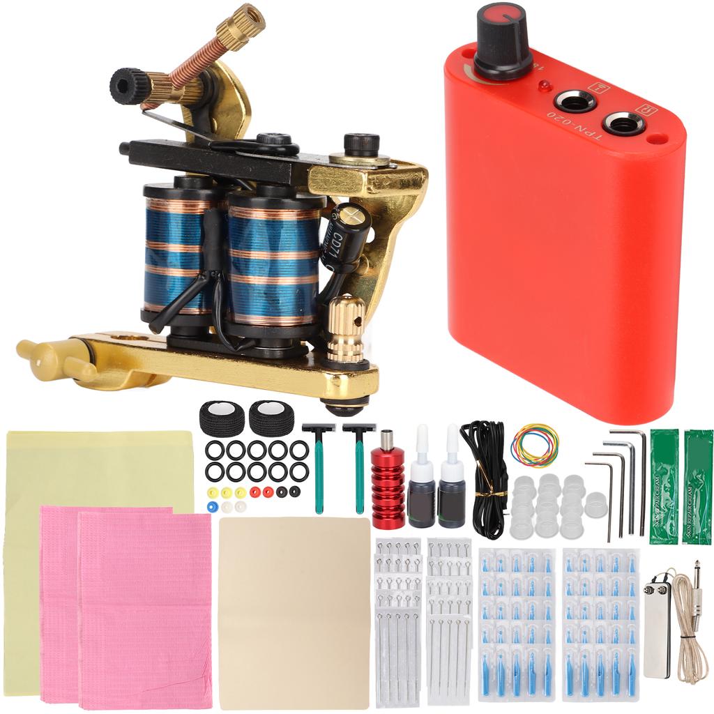 Complete Tattoo Kit Professional Complete Tattoo Coil Tattoo Machine Guns Inks Power Supply Foot