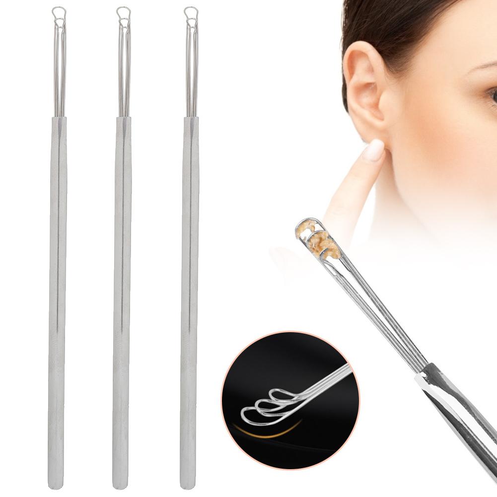 3 Stück Edelstahl Dreifachring Ohrlöffel Ohrenschmalzentferner Reinigungswerkzeug