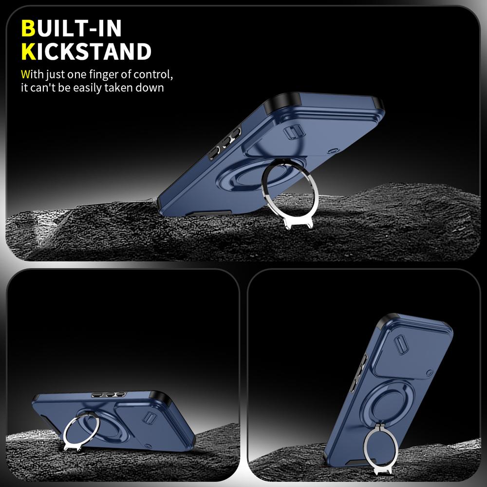 KEYSION 360° Rotating Ring Stand Phone Case for Xiaomi 15T 15T Pro Silicone+PC Slide Camera Protection Magnetic Shockproof Cover