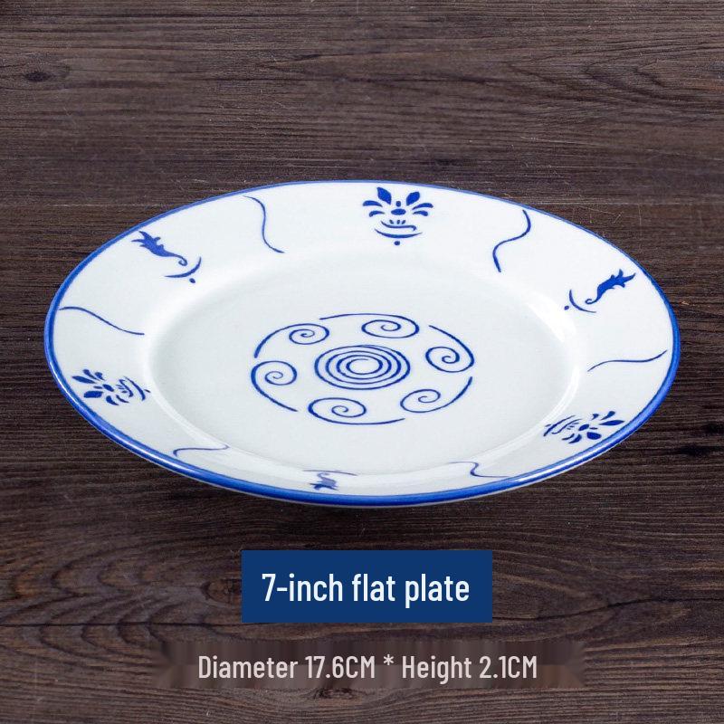 Vintage Ceramic Blue & White Bamboo Flower Bowl - Rustic Farmhouse Tableware, Ideal for Rice & Noodles