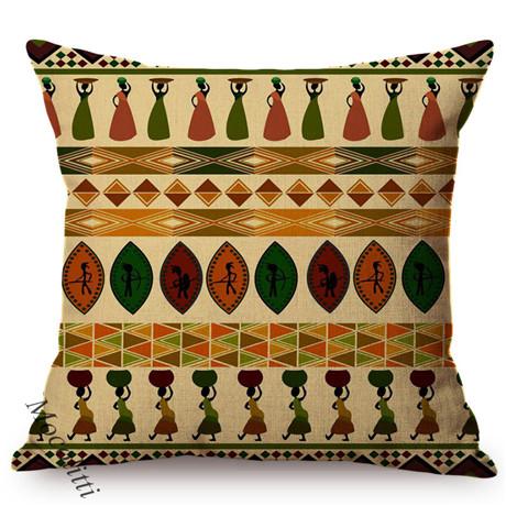 African Nation Style Cushion Cover, Culture Art Pattern, Exotic Cotton Linen, Car Sofa Pillow Case