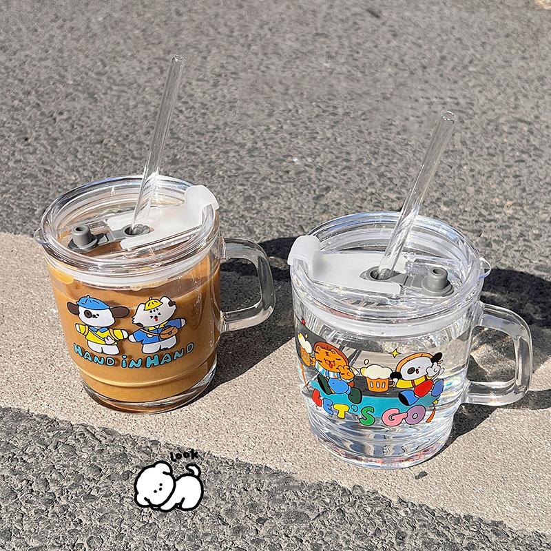 400 ml Kawaii Glas Wasser Flasche Nette Kaffeetasse Tumbler Tragbare Milch Blase Tee Bier Saft Tasse Mit Deckel Stroh drink Geschenk