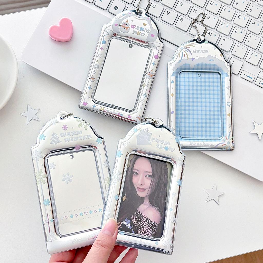 Photo Card Storage Sleeve Metallic Card Protector Silver Snowflake Card Holder Dust-Resistant For K-Pop Merchandise Fans