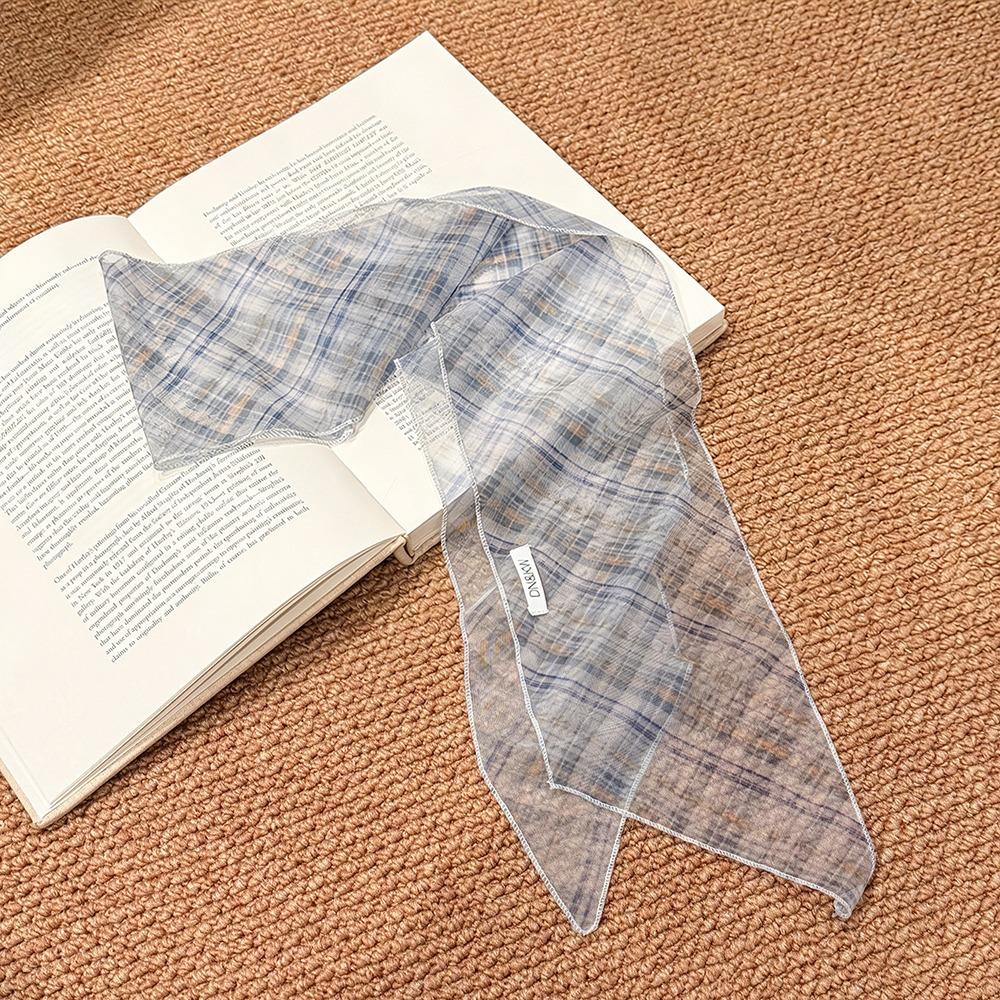 Long Striped Checkered Silk Scarf for Women Lattice Women Summer Scarf New Neck Scarf