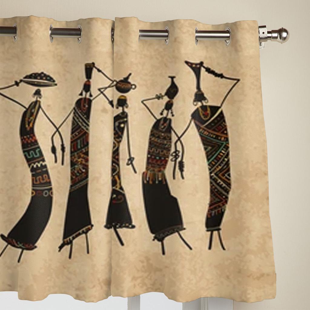 Afrikanische Frauen mit Krügen Fenstervorhänge für Wohnzimmer Luxus Schlafzimmer Dekor Vorhänge Küche Fenster Behandlungen Vorhänge