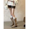 Cowhide Version But Knee Boots Women's 2025 New Thick Heel Round Head Thin Tall Knight Boots Pleated Pile Boots