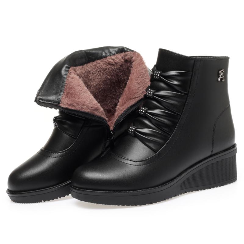 Fashion AIYUQI Mom Winter Shoes Boots Wedge 2025 New Genuine Leather Women Snow Boots Round Toe Casual Chunky Warm Ladies Short Boots