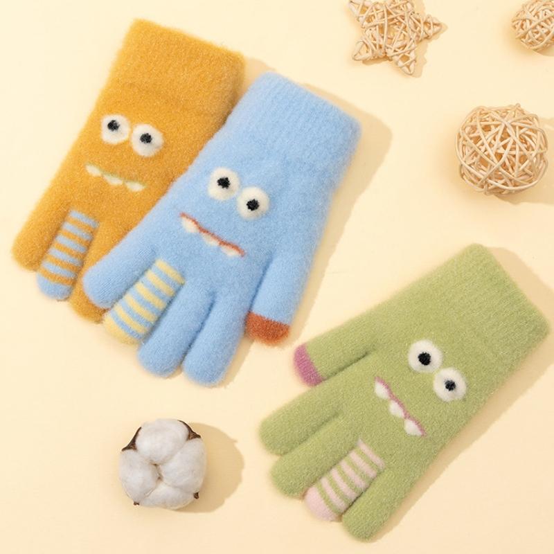 Winter Knitted Gloves Cartoon Stripe Elastic Five-finger Gloves Fashion Thickend Kids Gloves Boys And Girls