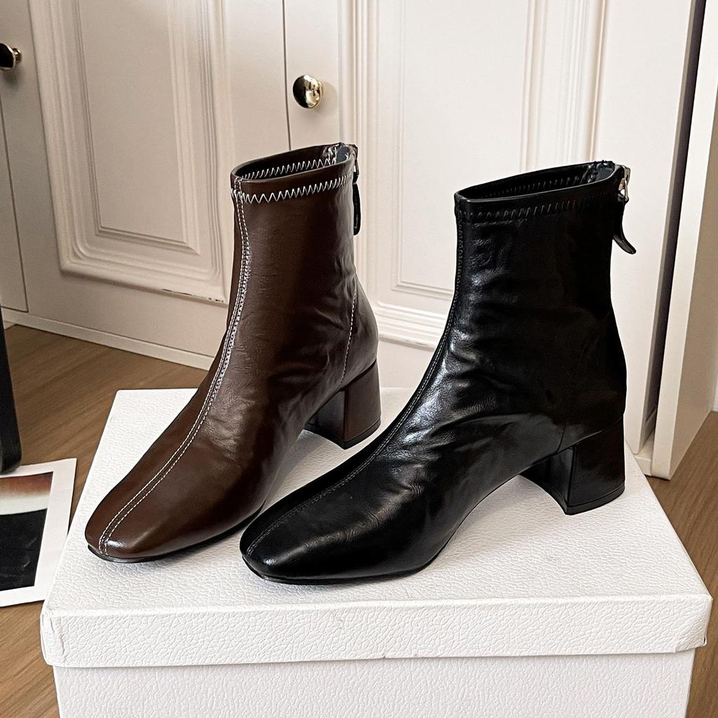 French Elastic Thick Heel Thin Boots Women's Autumn and Winter Fashion Martin Boots 2025 Temperament Korean Version of Small Naked Boots Fashion Ver