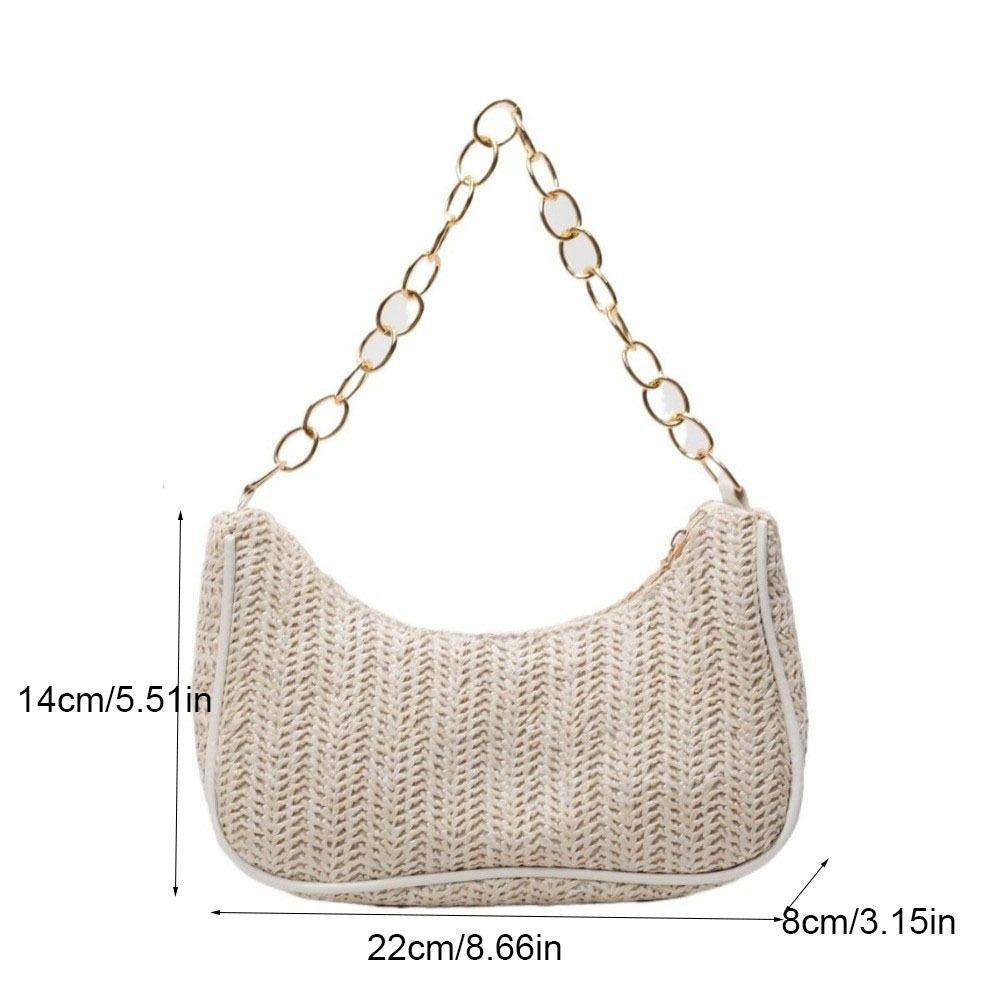 Square Weave Underarm Bag Zipper Clutch Bag Portable Beach Handbag Outdoor