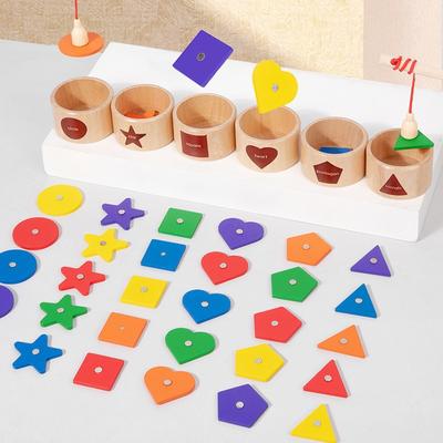 Kids Blocks Shape Color Sorting Cup Puzzle Quantity Cognitive Magnetic Fishing Wooden Toys