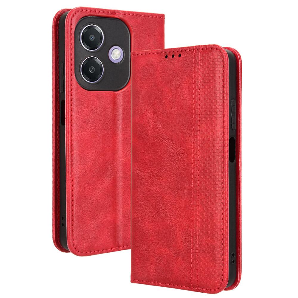 

For Oppo A3 4G/A3 5G/A3x 4G/A3x 5G/A40M 4G/A40 4G/A3i 5G/A60 5G Leather Case Wallet Stand Retro Texture Phone Cover Red