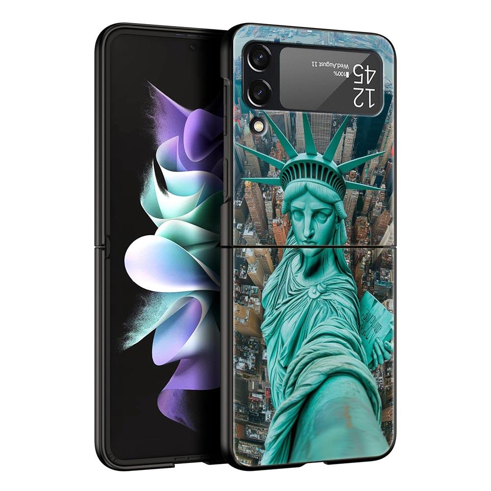 Phone Case for Samsung Galaxy Z Flip 3 4 5 6 7 Folding For Samsung Z Flip4 Flip5 PC Hard Cover NYC New York City Seaside Scenery