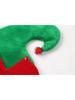 Womens Christmas Elf Costume 5 Piece Set Pompom Contrast Velvet Dress Waist Belt Hat Striped Stockings Shoes
