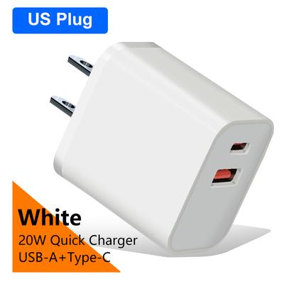 2PCS USB-A + Typ-C 20W EU/US-Stecker 5V 3A Schnellladegerät Handy-Ladekopf Geeignet für iPhone 15 Huawei Samsung Xiaomi Redmi
