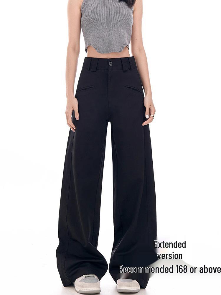 Autumn Black Wide-Leg High-Waist Pants for Plus Size Women