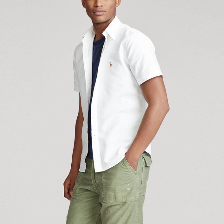 Polo Ralph Lauren FW22 Solid Color Logo Embroidered Single-Breasted Short Sleeve Shirt Men Shirts White MNPOWOV1N820049-100
