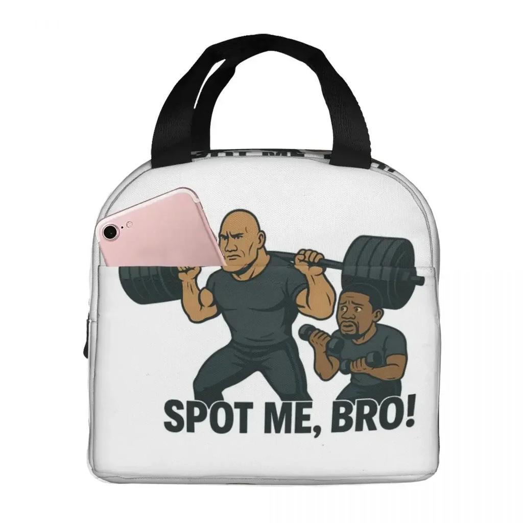 Dwayne Johnson And Kevin Hart Gym Cartoon Insulated Lunch Bag for Women Kids Portable Food Boxes Thermal Lunch Box Tote