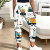 Women Plus Size White Cartoon Construction Vehicle Printed Drawstring Waist Jogger Pants Side Pockets Cuffed Ankle