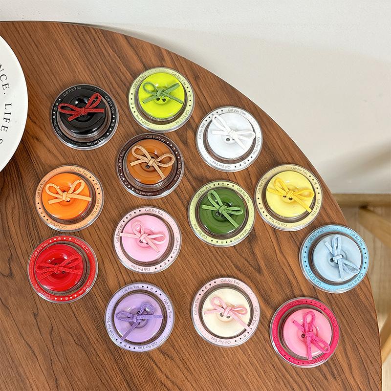 Magnetic Back Sticker Button Solid Color Bow Mobile Phone Airbag Bracket Niche Retractable Desktop Bracket Stable Creative