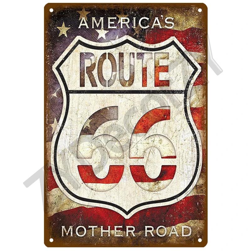 Route 66 Metal Sign House Plaque Metal Poster Tin Sign Plate Wall Posters Vintage Retro Aesthetic Room Decor Wall Art Decoration