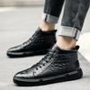 Nya Herrskor Street Walking Höga Sneakers Andningsbara Sportskor Lätta Snörskor Ankelstövlar Äkta Läder