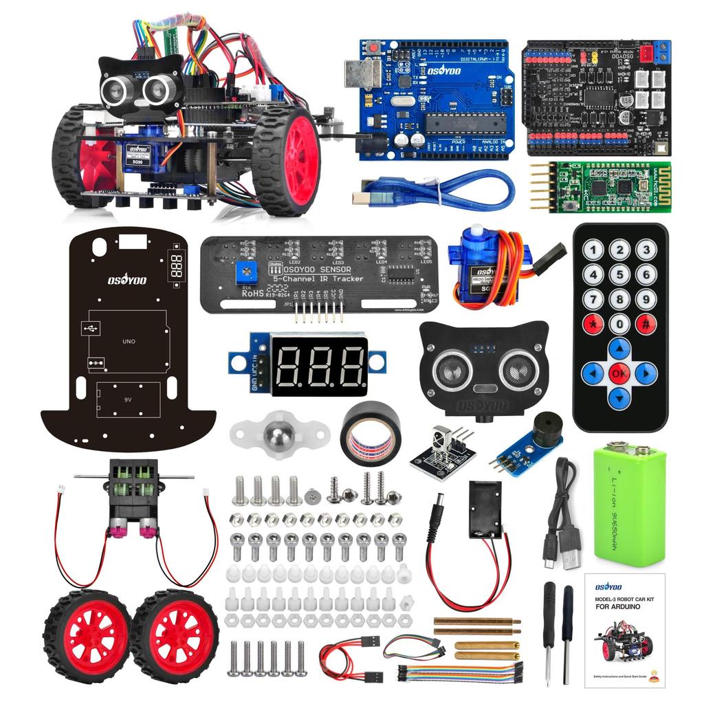 Startovací sada inteligentního robota do auta OSOYOO s pohonem 2 kol Kompatibilní s Arduino UNO R3 Project 2WD Sada inteligentního robota do auta s otevřeným zdrojovým kódem Vzdělávací robot pro vzdělávání