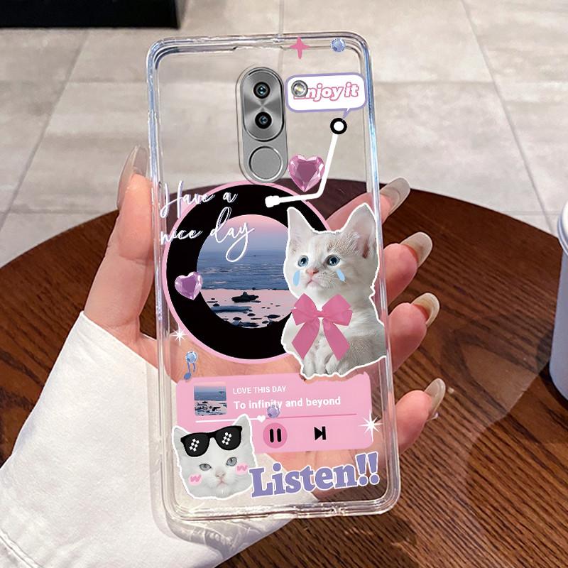 Jelly Casing For Huawei GR5 2017 / Mate 9 Lite / Honor 6X Clear Silicone Soft TPU Back Cover Cute Cat Rabbit Heart Phone Case