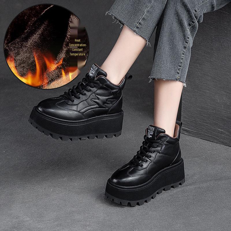 Damen Retro High-Top Schuhe mit Fleecefutter, dicker Sohle und Schnürung