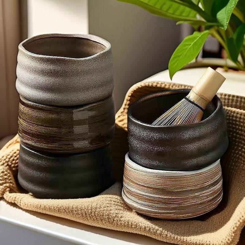 500ml Japanese Style Coarse Pottery Matcha Bowl Japanese Tea Ceremony Tools Tea Ceremony Accessories Ceramic Egg Beater