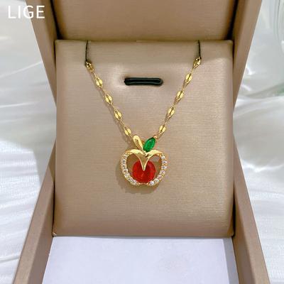 Empty Apple Light Luxury Temperament Gorgeous Full Diamond Necklace Female Versatile Collarbone Chain Titanium Steel Chain