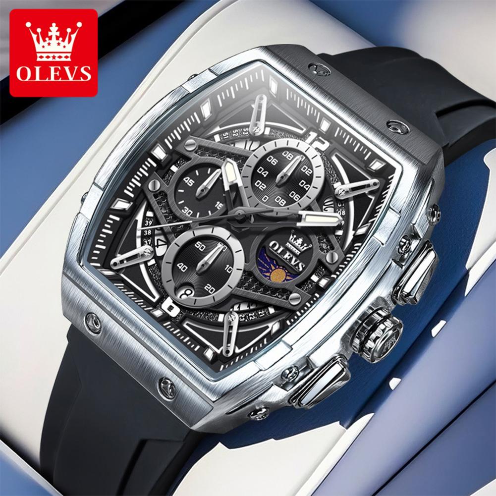 OLEVS Watch Men Chronograph Quartz Wristwatch Big Dial Moon Phase Hand Clock Date Waterproof Original Fashion Men's Watches