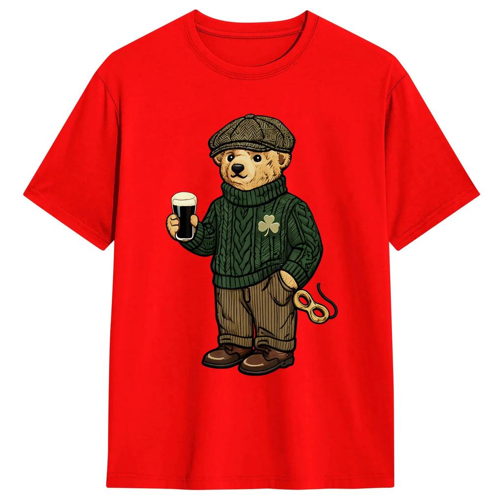 Cool Funny Teddy Bear Feeling Lucky Drinking St Patricks Day  T Shirts Men O Neck Plus Size Tees Short Sleeve Streetwear Tops