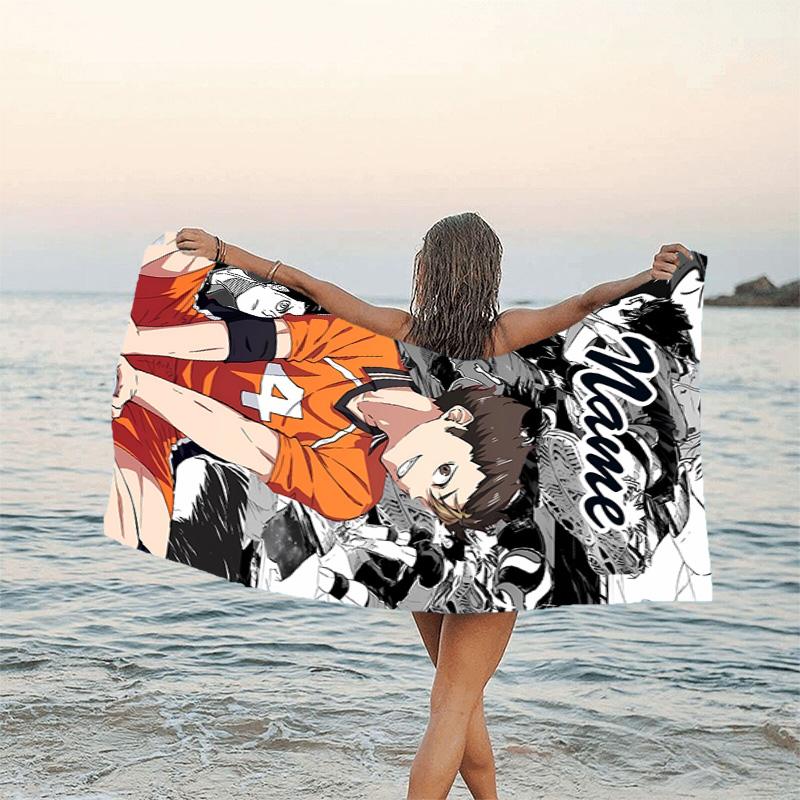 1pc Haikyuu4 Beach Towel with Custom Name, Beach/Swimming/Bath/Picnic/Camping Towel, Suitable for Seaside Beaches