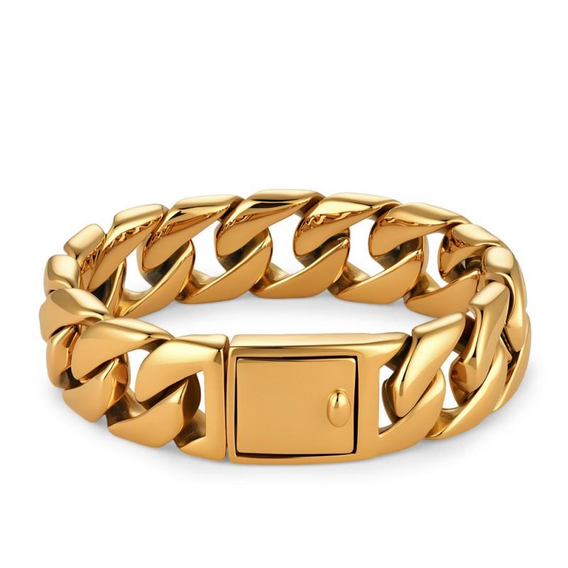 Stainless Steel Cuban Link Bracelet 20mm Vacuum Plated Hip Hop Mens Jewelry Geometric Chain Daily Wear
