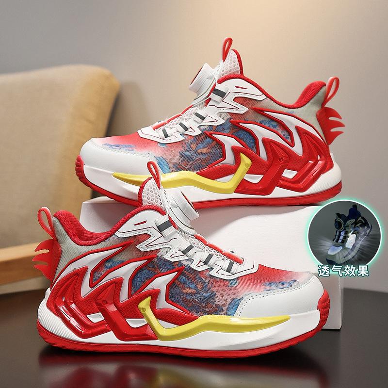 Boys basketball shoes 2025 summer single mesh breathable new children middle and older children red mesh shoes boys sports shoes